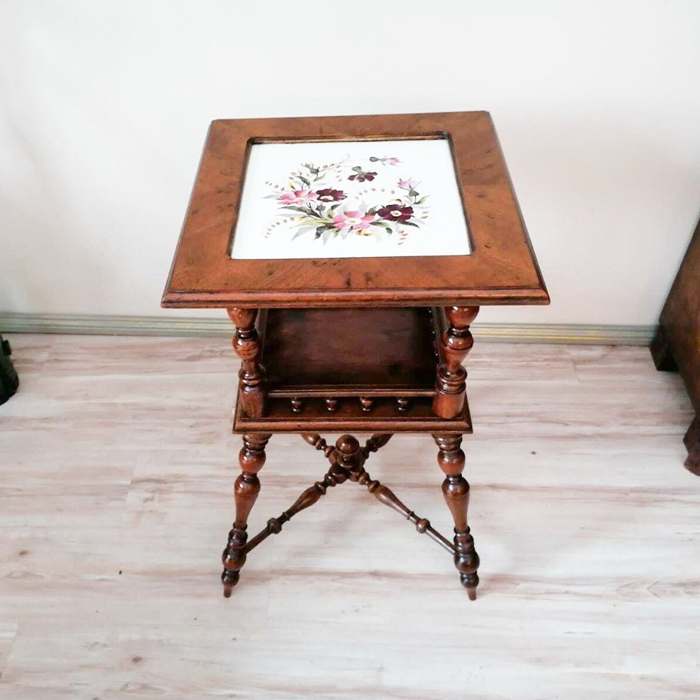 Gründerzeit Beistelltisch/Blumentisch mit Fliese