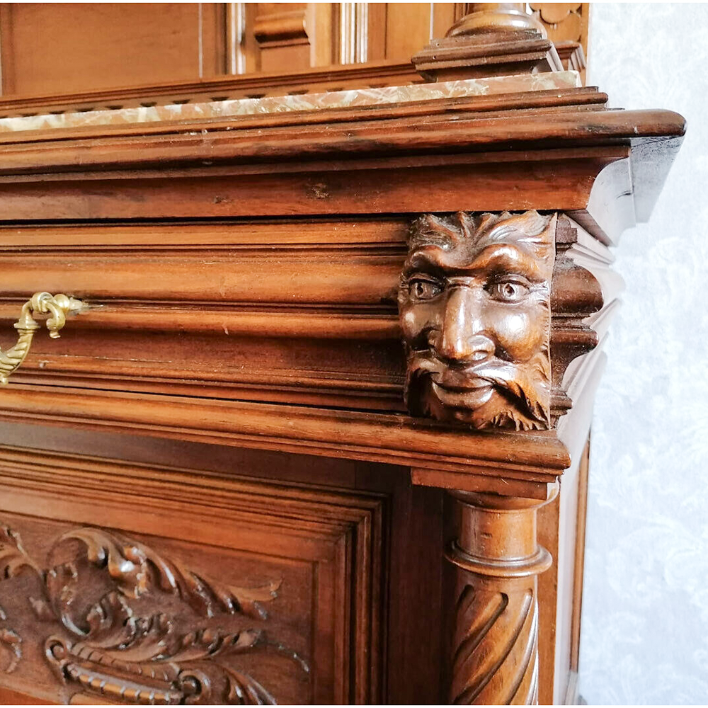 Hohe Gründerzeit Anrichte Buffet Sideboard mit Marmorplatte Nuss