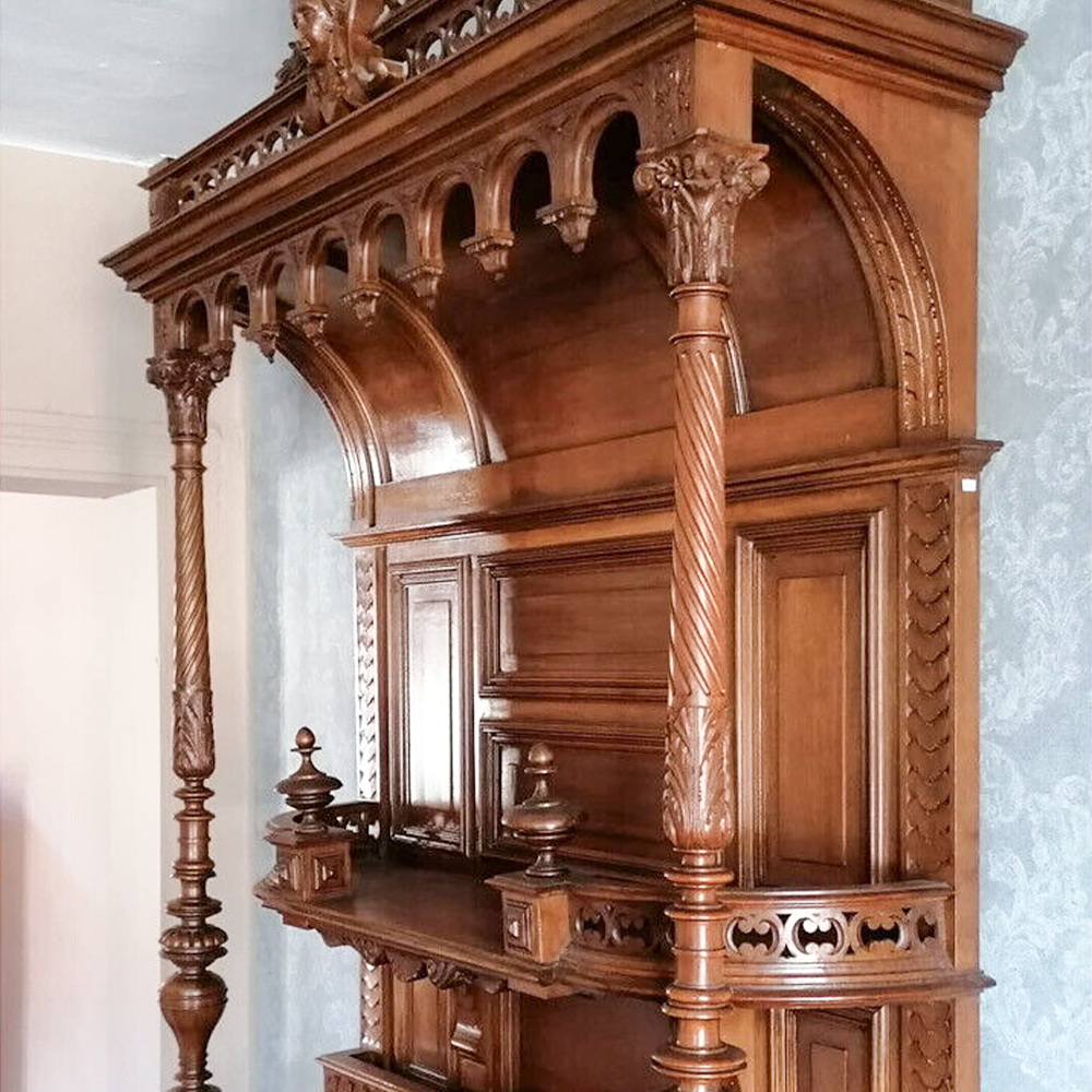 Hohe Gründerzeit Anrichte Buffet Sideboard mit Marmorplatte Nuss