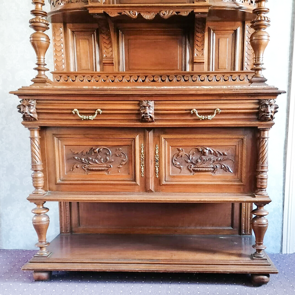 Hohe Gründerzeit Anrichte Buffet Sideboard mit Marmorplatte Nuss