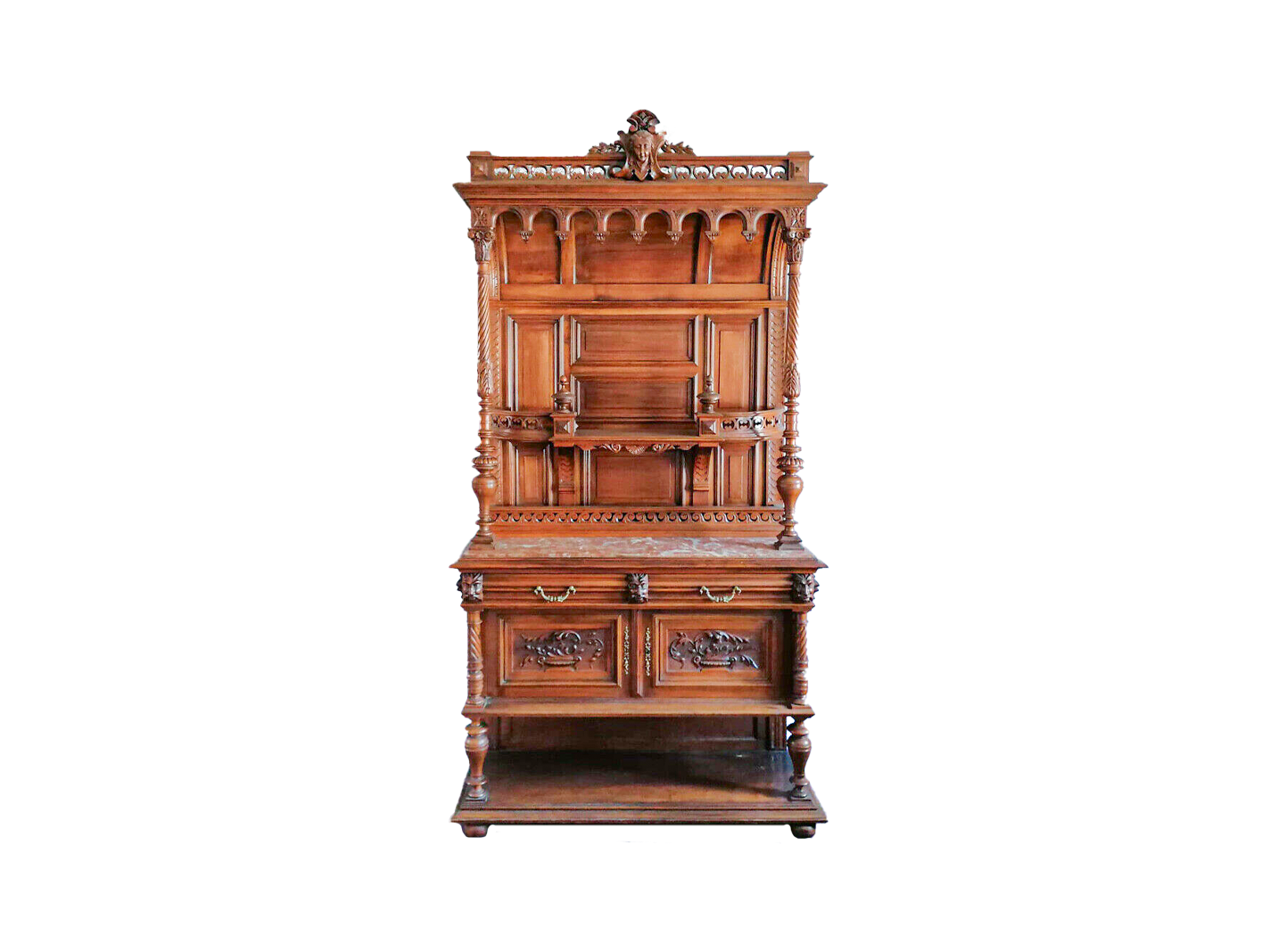 Hohe Gründerzeit Anrichte Buffet Sideboard mit Marmorplatte Nuss